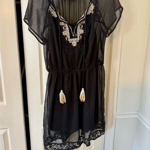 Black Sheer Dress with Embroidered Details